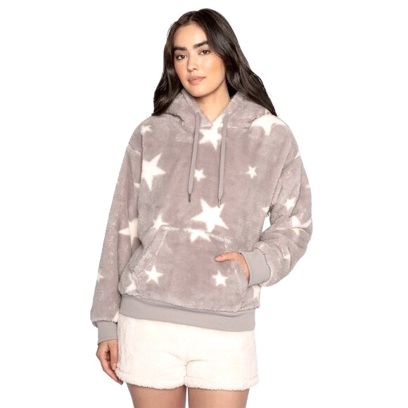 NWT PJ SALVAGE Let's Get Cozy Hoodie Star Print Light Grey - Size XS - Picture 3 of 10